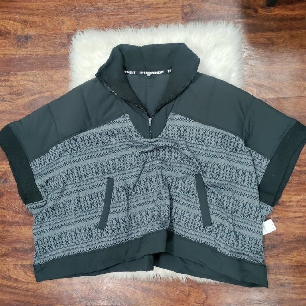 NWT Free People Womens L Movement Heritage Oversized Pullover Poncho Black/Grey - Picture 2 of 10